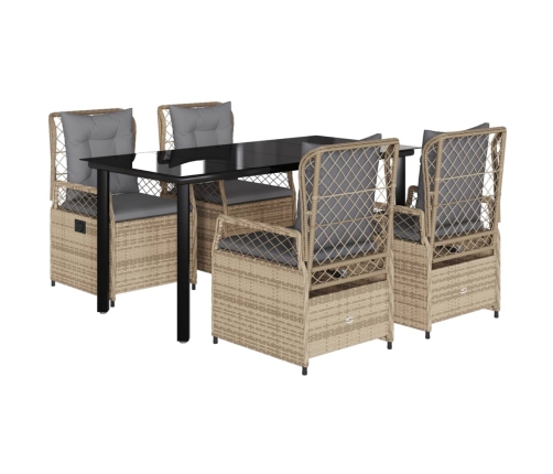 Set comedor de jardín 5 pzas con cojines ratán sintético beige
