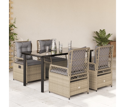 Set comedor de jardín 5 pzas con cojines ratán sintético beige