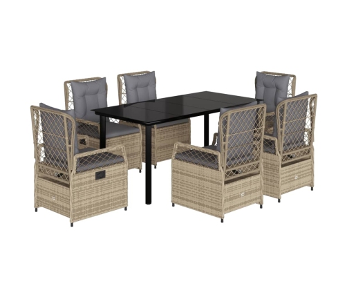 Set comedor de jardín 7 pzas con cojines ratán sintético beige