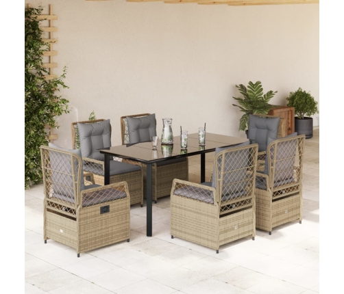 Set comedor de jardín 7 pzas con cojines ratán sintético beige