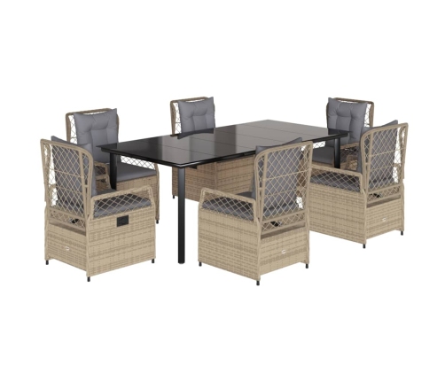 Set comedor de jardín 7 pzas con cojines ratán sintético beige
