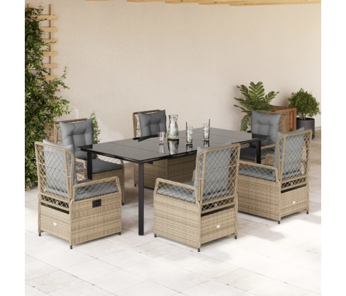 Set comedor de jardín 7 pzas con cojines ratán sintético beige