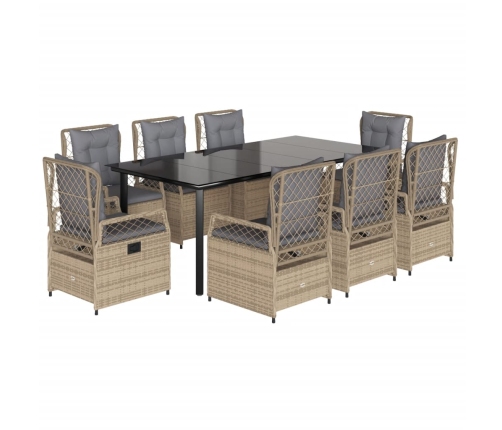 Set comedor de jardín 9 pzas con cojines ratán sintético beige