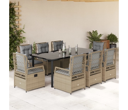 Set comedor de jardín 9 pzas con cojines ratán sintético beige