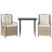 Set comedor de jardín 3 pzas con cojines ratán sintético beige
