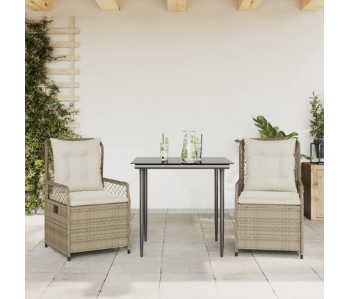 Set comedor de jardín 3 pzas con cojines ratán sintético beige