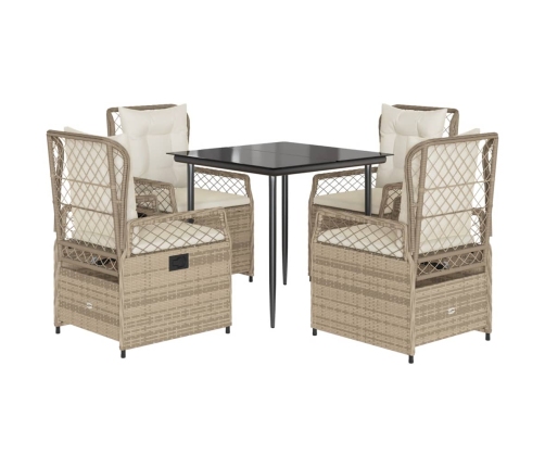 Set comedor de jardín 5 pzas con cojines ratán sintético beige