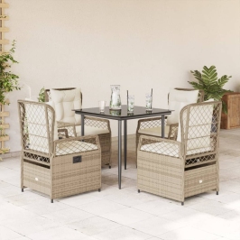 Set comedor de jardín 5 pzas con cojines ratán sintético beige