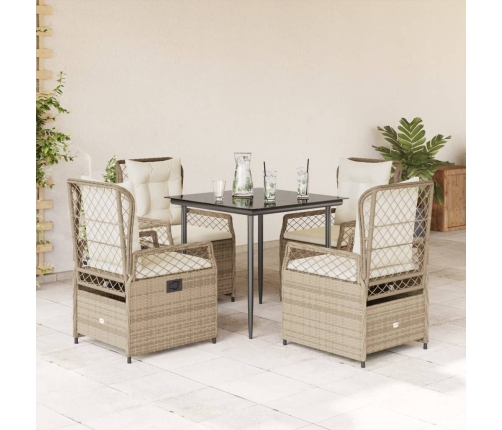 Set comedor de jardín 5 pzas con cojines ratán sintético beige