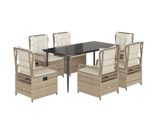 Set comedor de jardín 7 pzas con cojines ratán sintético beige
