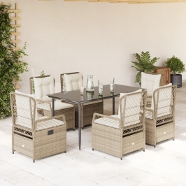 Set comedor de jardín 7 pzas con cojines ratán sintético beige