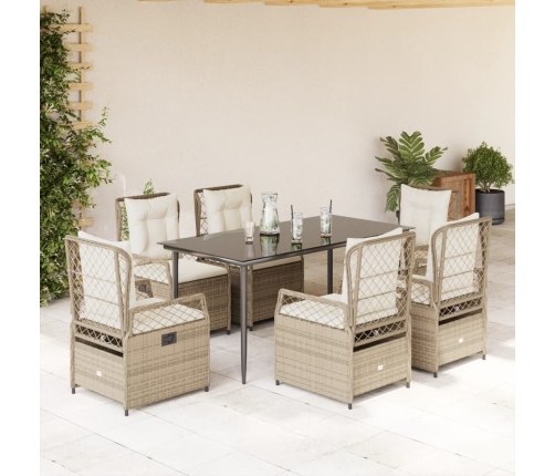 Set comedor de jardín 7 pzas con cojines ratán sintético beige