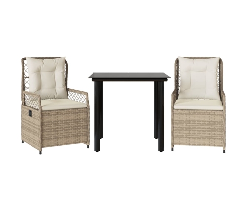 Set comedor de jardín 3 pzas con cojines ratán sintético beige