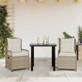 Set comedor de jardín 3 pzas con cojines ratán sintético beige