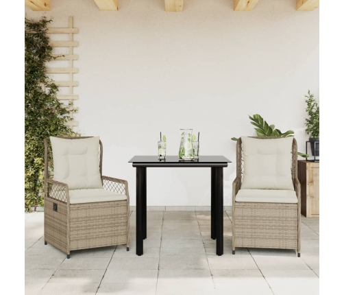 Set comedor de jardín 3 pzas con cojines ratán sintético beige