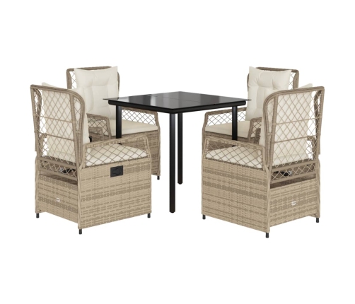 Set comedor de jardín 5 pzas con cojines ratán sintético beige