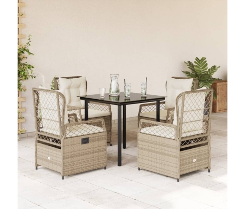 Set comedor de jardín 5 pzas con cojines ratán sintético beige