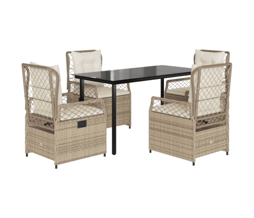 Set comedor de jardín 5 pzas con cojines ratán sintético beige