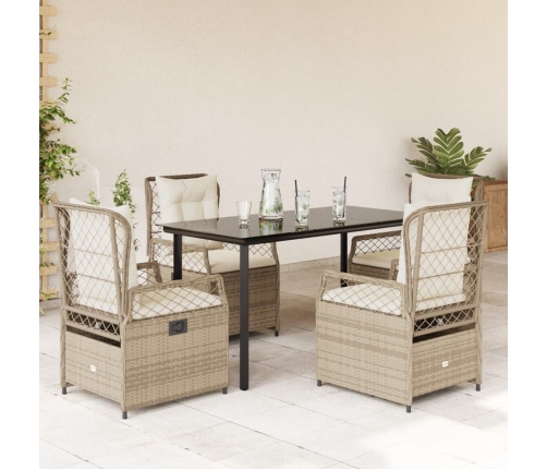 Set comedor de jardín 5 pzas con cojines ratán sintético beige