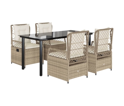 Set comedor de jardín 5 pzas con cojines ratán sintético beige