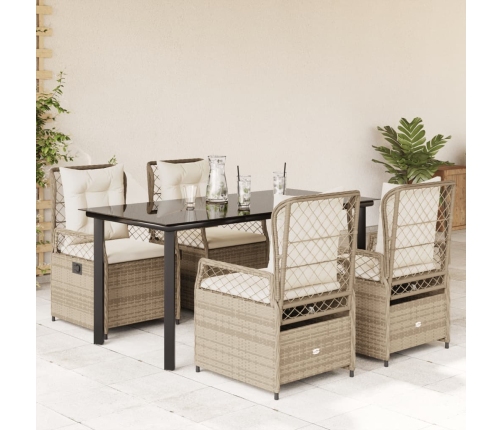 Set comedor de jardín 5 pzas con cojines ratán sintético beige