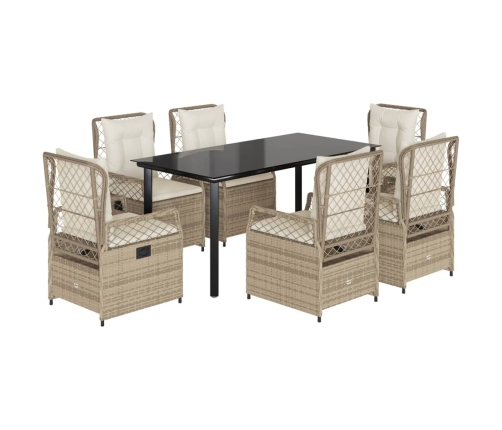 Set comedor de jardín 7 pzas con cojines ratán sintético beige