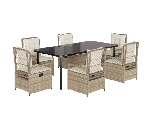 Set comedor de jardín 7 pzas con cojines ratán sintético beige
