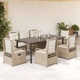 Set comedor de jardín 7 pzas con cojines ratán sintético beige