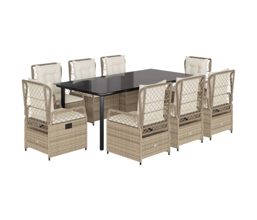 Set comedor de jardín 9 pzas con cojines ratán sintético beige