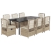 Set comedor de jardín 9 pzas con cojines ratán sintético beige