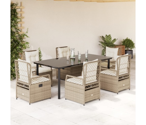 Set comedor de jardín 9 pzas con cojines ratán sintético beige
