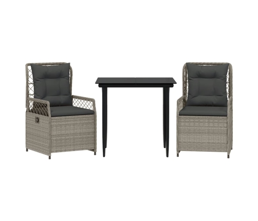 Set comedor de jardín 3 pzas cojines ratán sintético gris claro