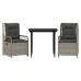 Set comedor de jardín 3 pzas cojines ratán sintético gris claro