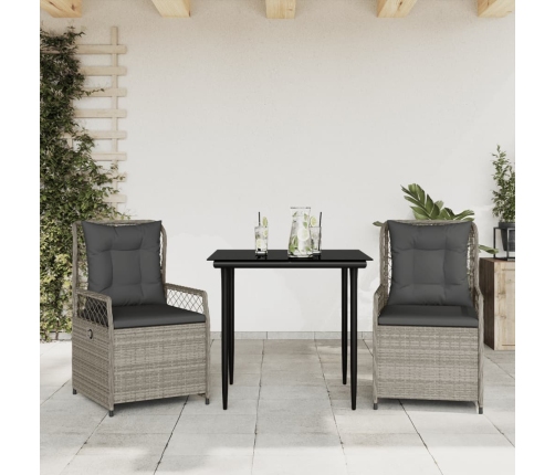 Set comedor de jardín 3 pzas cojines ratán sintético gris claro
