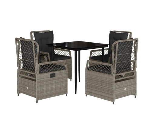 Set comedor de jardín 5 pzas cojines ratán sintético gris claro