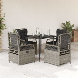 Set comedor de jardín 5 pzas cojines ratán sintético gris claro