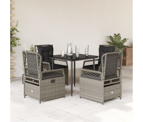 Set comedor de jardín 5 pzas cojines ratán sintético gris claro