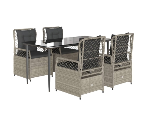 Set comedor de jardín 5 pzas cojines ratán sintético gris claro