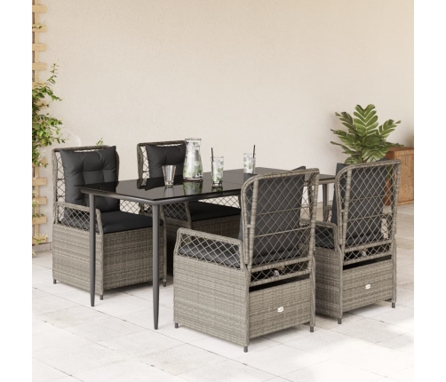 Set comedor de jardín 5 pzas cojines ratán sintético gris claro