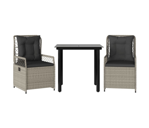 Set comedor de jardín 3 pzas cojines ratán sintético gris claro