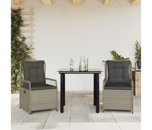 Set comedor de jardín 3 pzas cojines ratán sintético gris claro