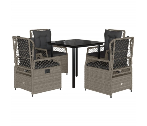 Set comedor de jardín 5 pzas cojines ratán sintético gris claro