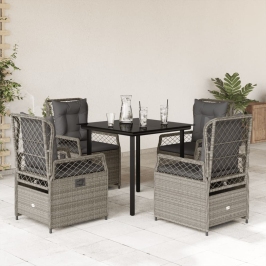 Set comedor de jardín 5 pzas cojines ratán sintético gris claro