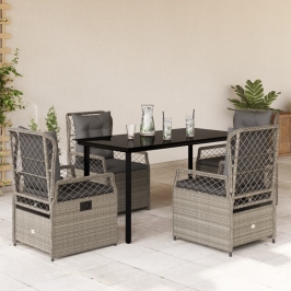 Set comedor de jardín 5 pzas cojines ratán sintético gris claro