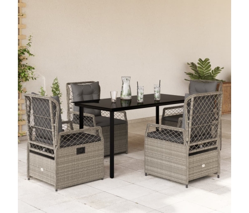 Set comedor de jardín 5 pzas cojines ratán sintético gris claro