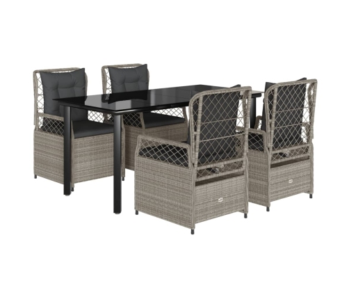Set comedor de jardín 5 pzas cojines ratán sintético gris claro