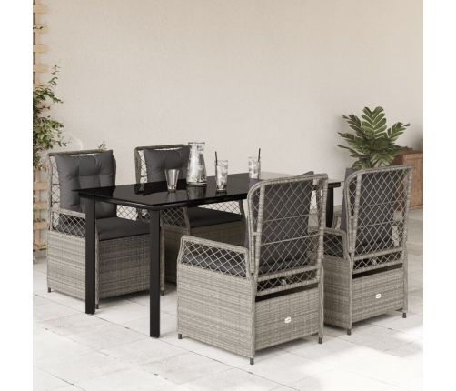 Set comedor de jardín 5 pzas cojines ratán sintético gris claro