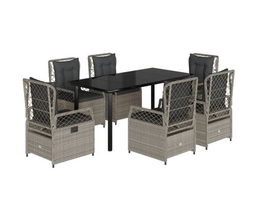 Set comedor jardín 7 pzas y cojines ratán sintético gris claro