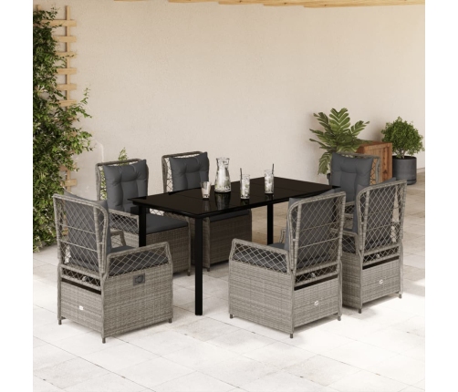 Set comedor jardín 7 pzas y cojines ratán sintético gris claro