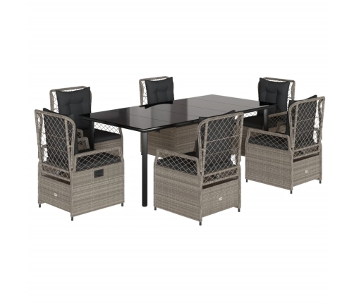 Set comedor jardín 7 pzas y cojines ratán sintético gris claro